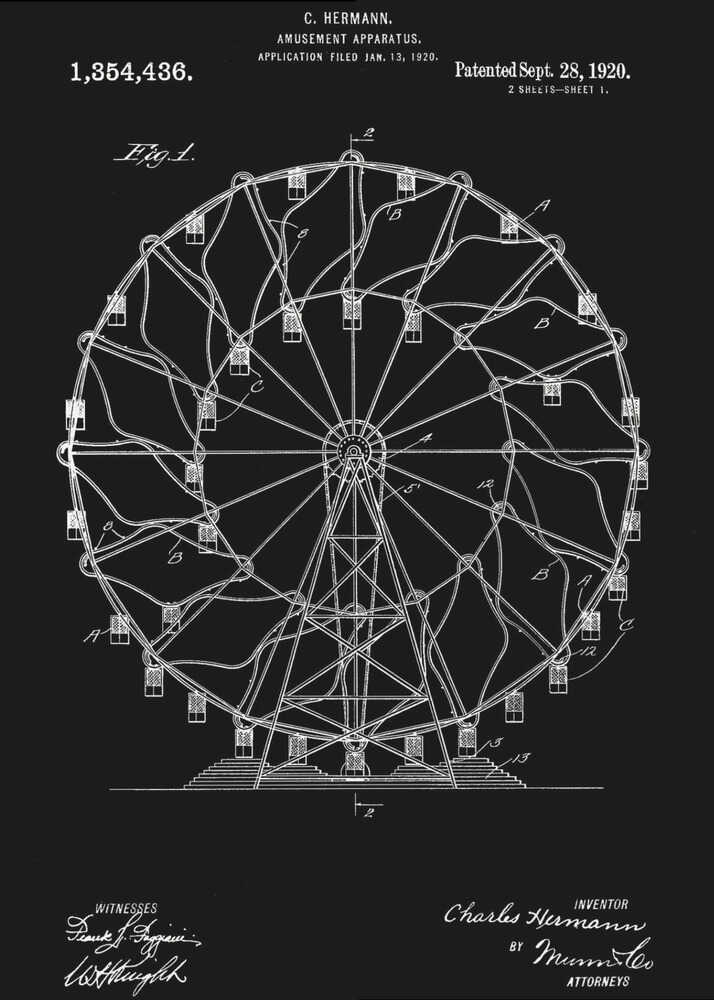 Amusement Apparatus Patent 1920 - Poster / Art Print