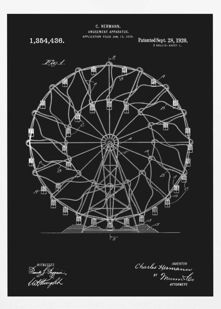 Amusement Apparatus Patent 1920 - Poster / Art Print