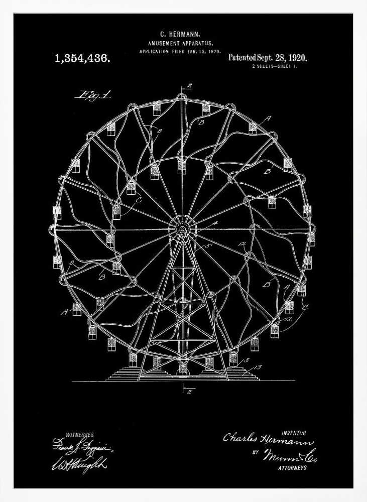 Amusement Apparatus Patent 1920 - Poster / Art Print
