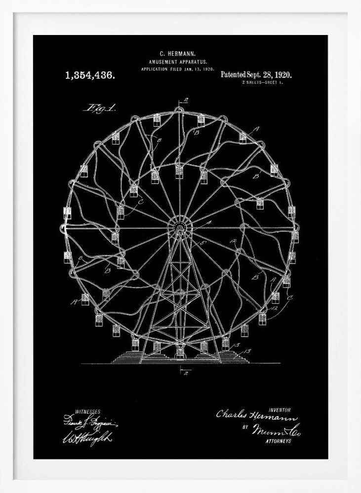 Amusement Apparatus Patent 1920 - Poster / Art Print