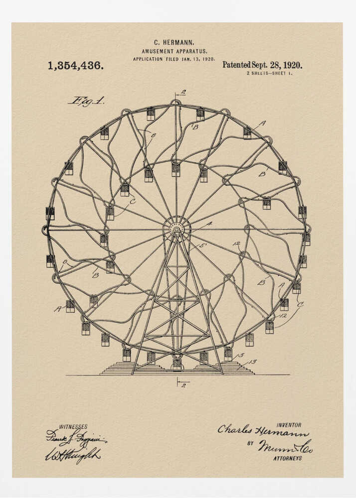 Amusement Apparatus Patent 1920 - Poster / Art Print