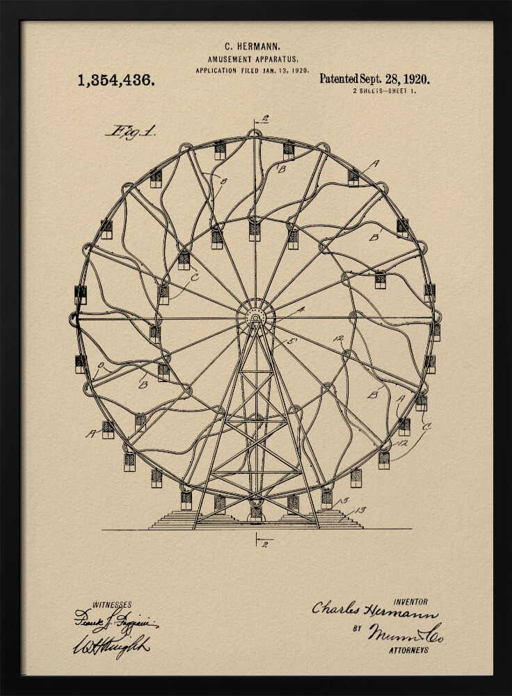 Amusement Apparatus Patent 1920 - Poster / Art Print