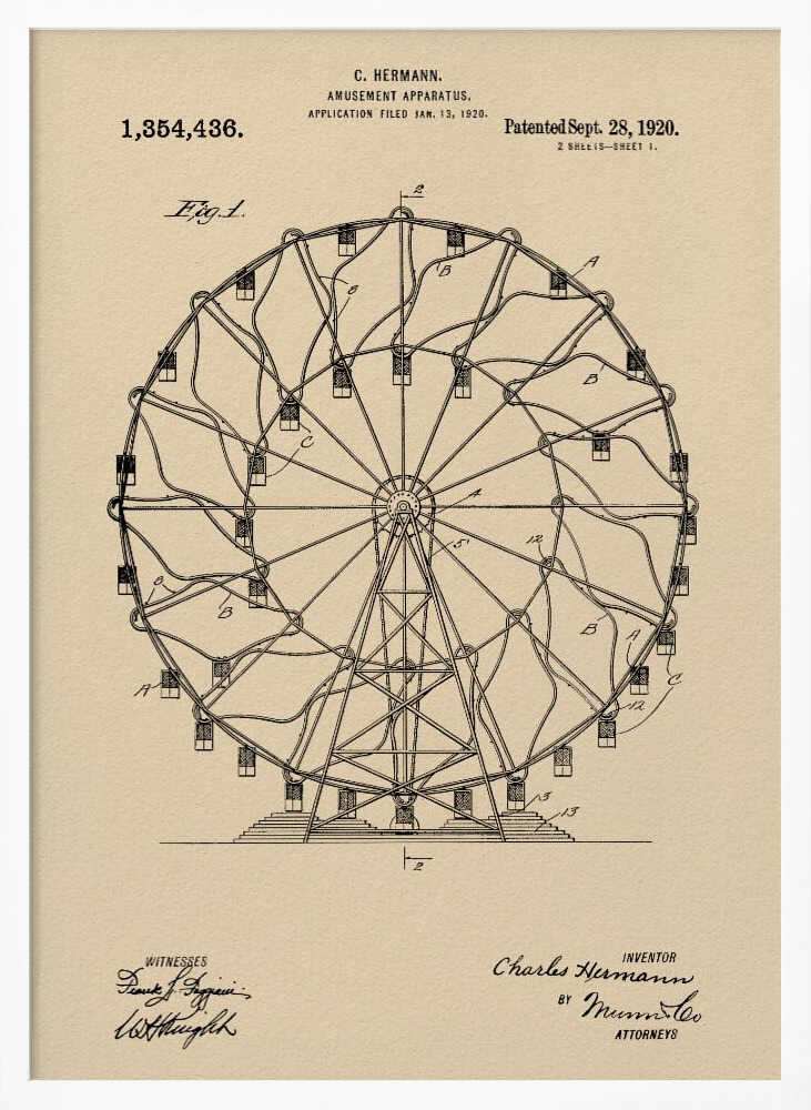 Amusement Apparatus Patent 1920 - Poster / Art Print