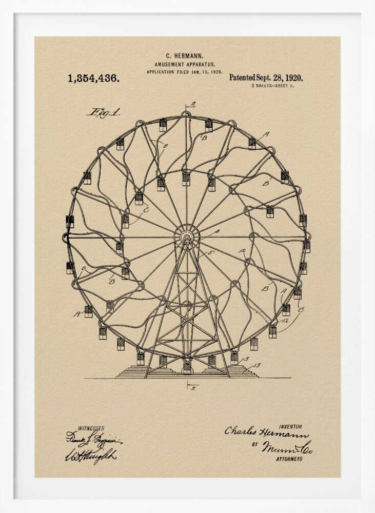 Amusement Apparatus Patent 1920 - Poster / Art Print