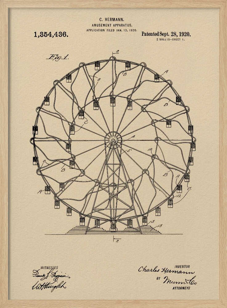 Amusement Apparatus Patent 1920 - Poster / Art Print