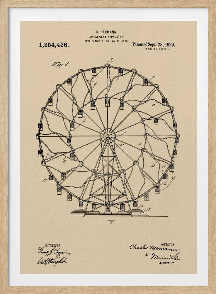 Amusement Apparatus Patent 1920 - Poster / Art Print