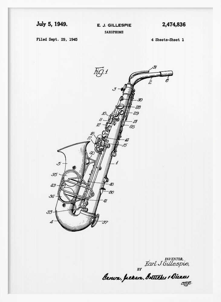Saxophone Patent 1945 - Poster / Art Print