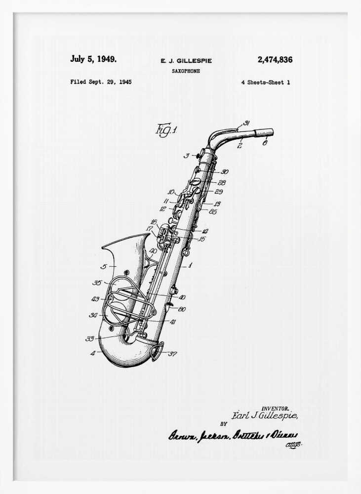 Saxophone Patent 1945 - Poster / Art Print