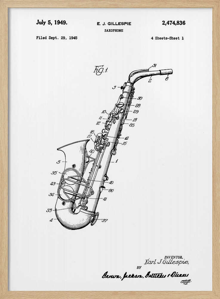 Saxophone Patent 1945 - Poster / Art Print
