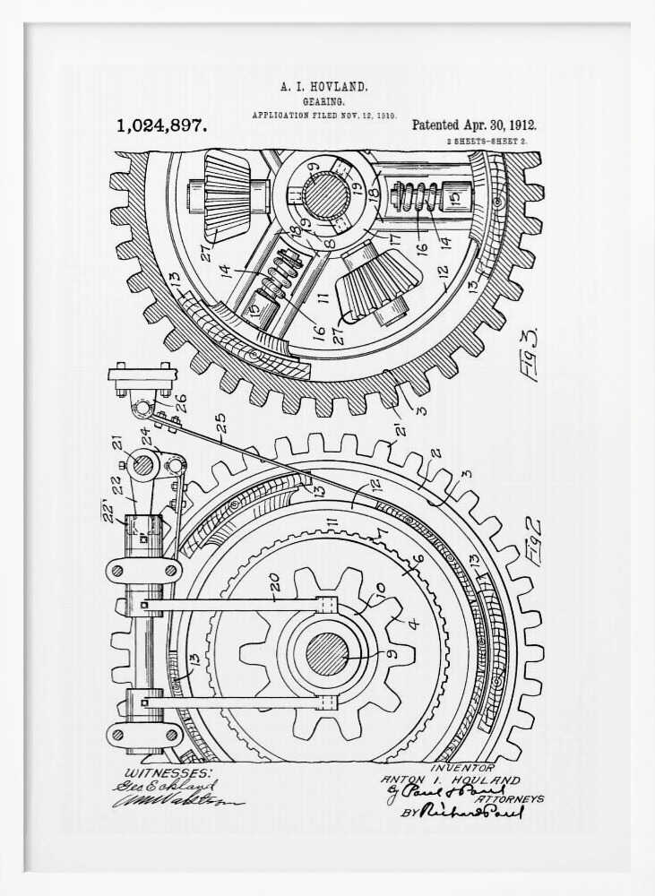 Gearing Patent 1912 - Poster / Art Print
