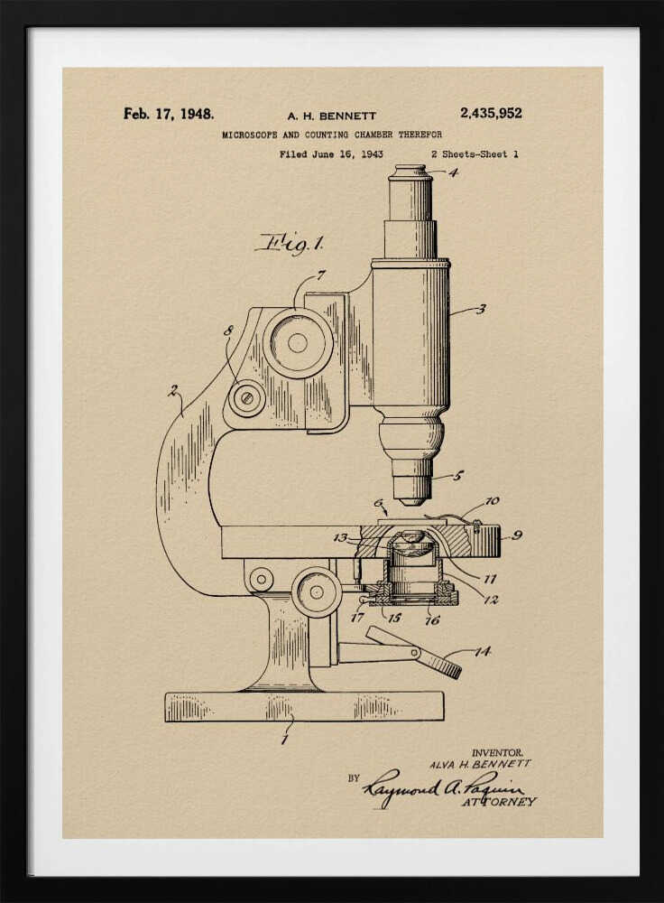 Microscope Patent 1948 - Poster / Art Print