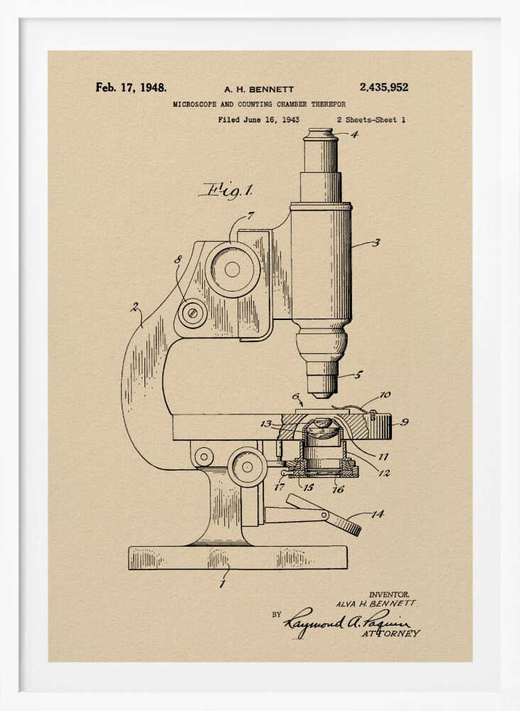Microscope Patent 1948 - Poster / Art Print