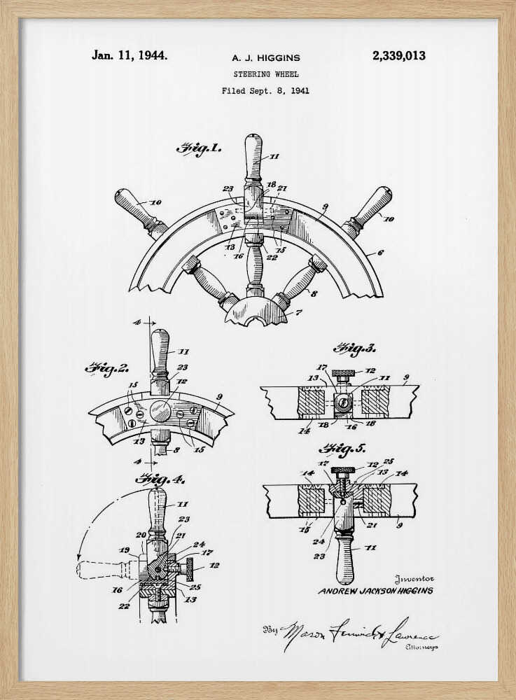 Steering Wheel Patent 1941 - Poster / Art Print