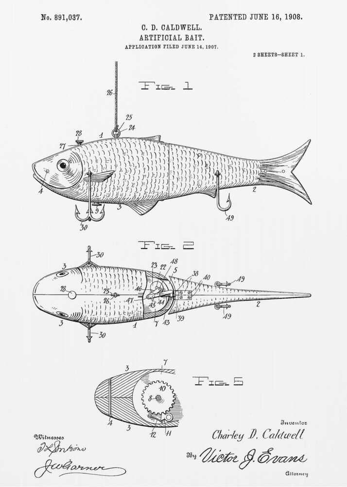Artificial Bait Patent 1908 - Poster / Art Print
