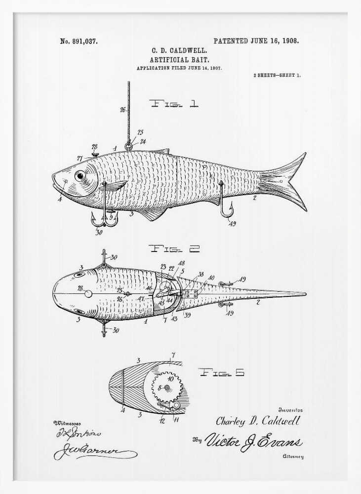 Artificial Bait Patent 1908 - Poster / Art Print