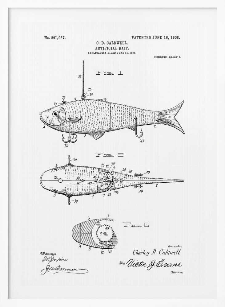 Artificial Bait Patent 1908 - Poster / Art Print