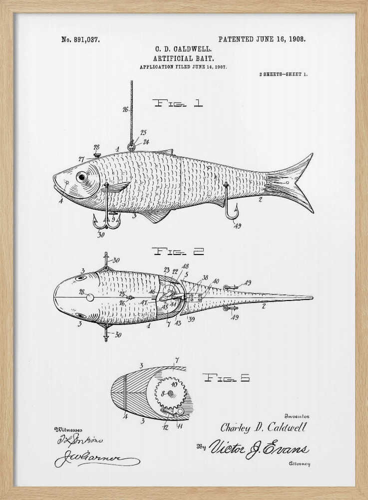 Artificial Bait Patent 1908 - Poster / Art Print