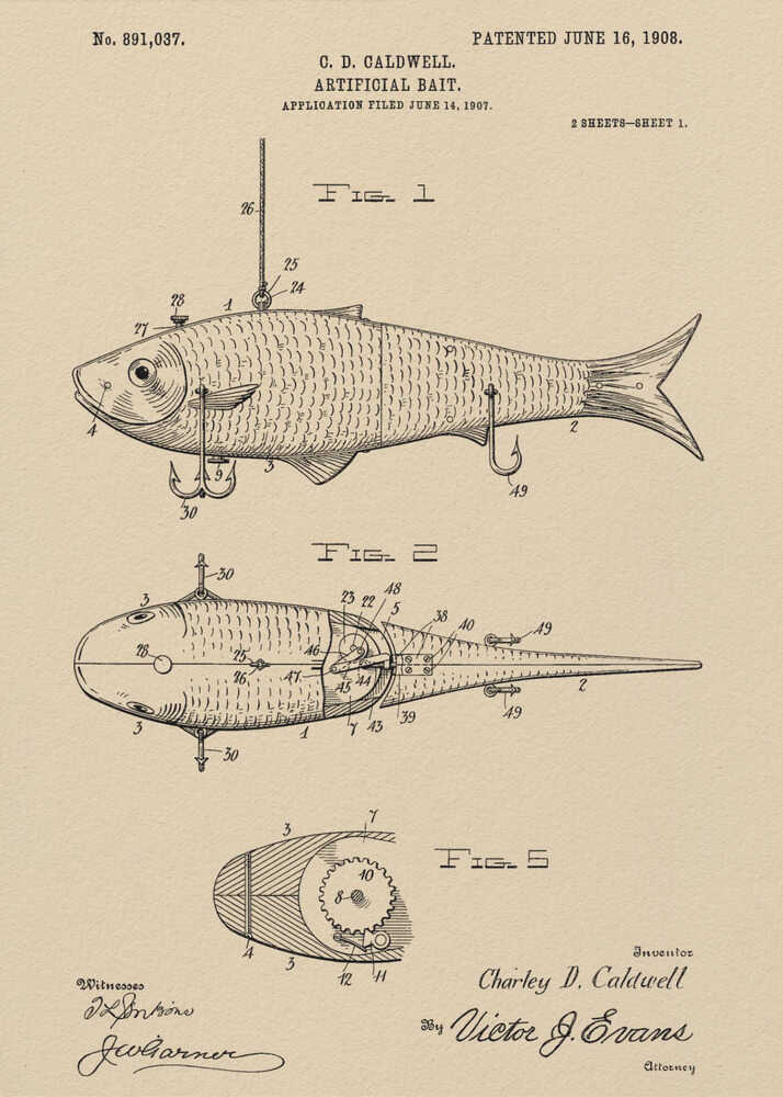 Artificial Bait Patent 1908 - Poster / Art Print