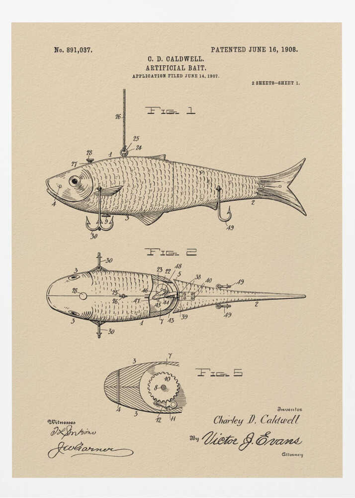 Artificial Bait Patent 1908 - Poster / Art Print