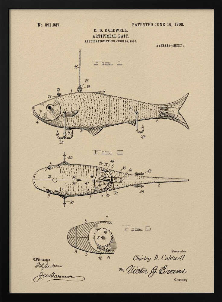 Artificial Bait Patent 1908 - Poster / Art Print