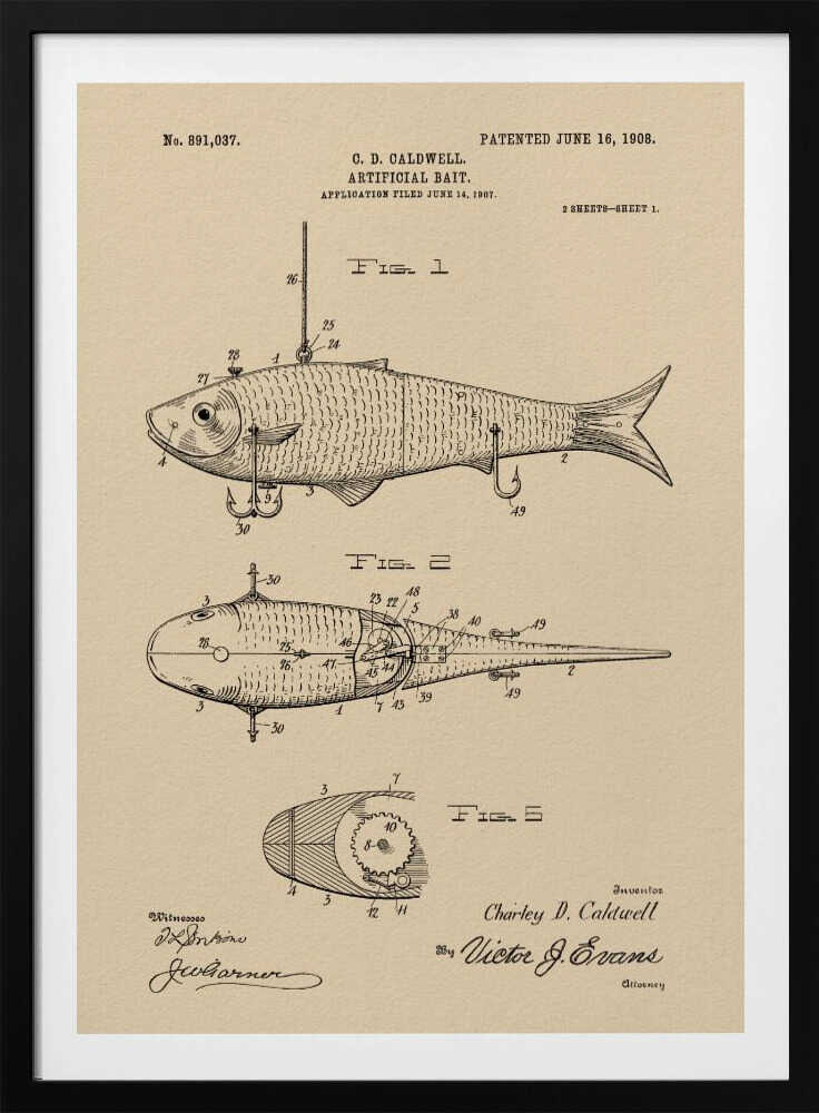 Artificial Bait Patent 1908 - Poster / Art Print