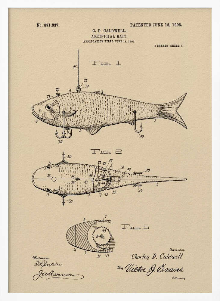 Artificial Bait Patent 1908 - Poster / Art Print