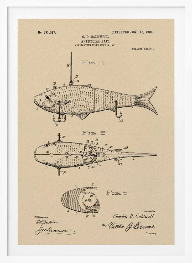 Artificial Bait Patent 1908 - Poster / Art Print