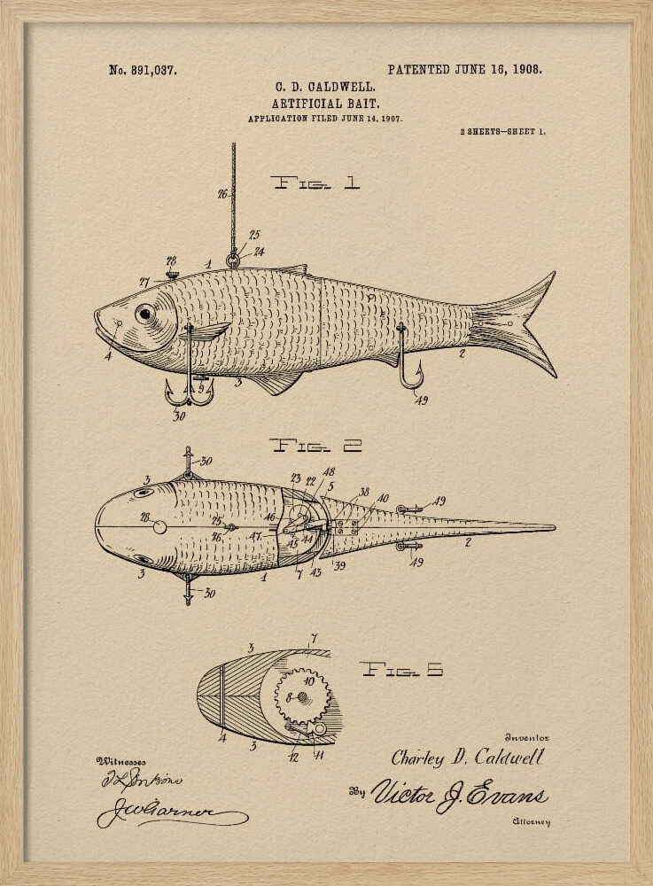 Artificial Bait Patent 1908 - Poster / Art Print