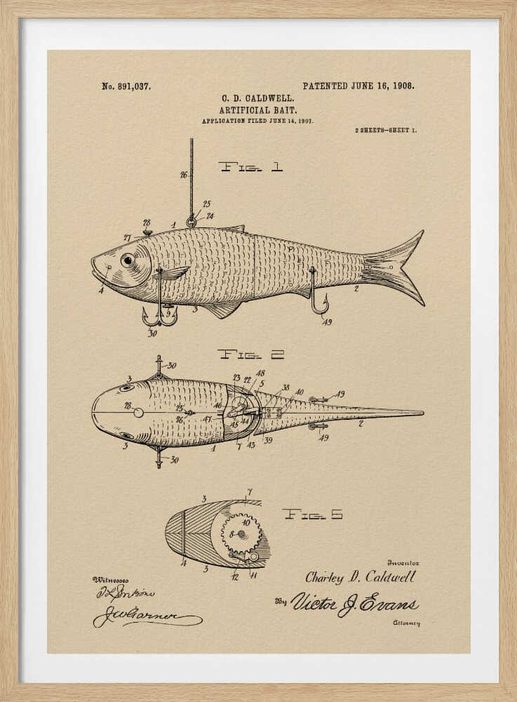Artificial Bait Patent 1908 - Poster / Art Print