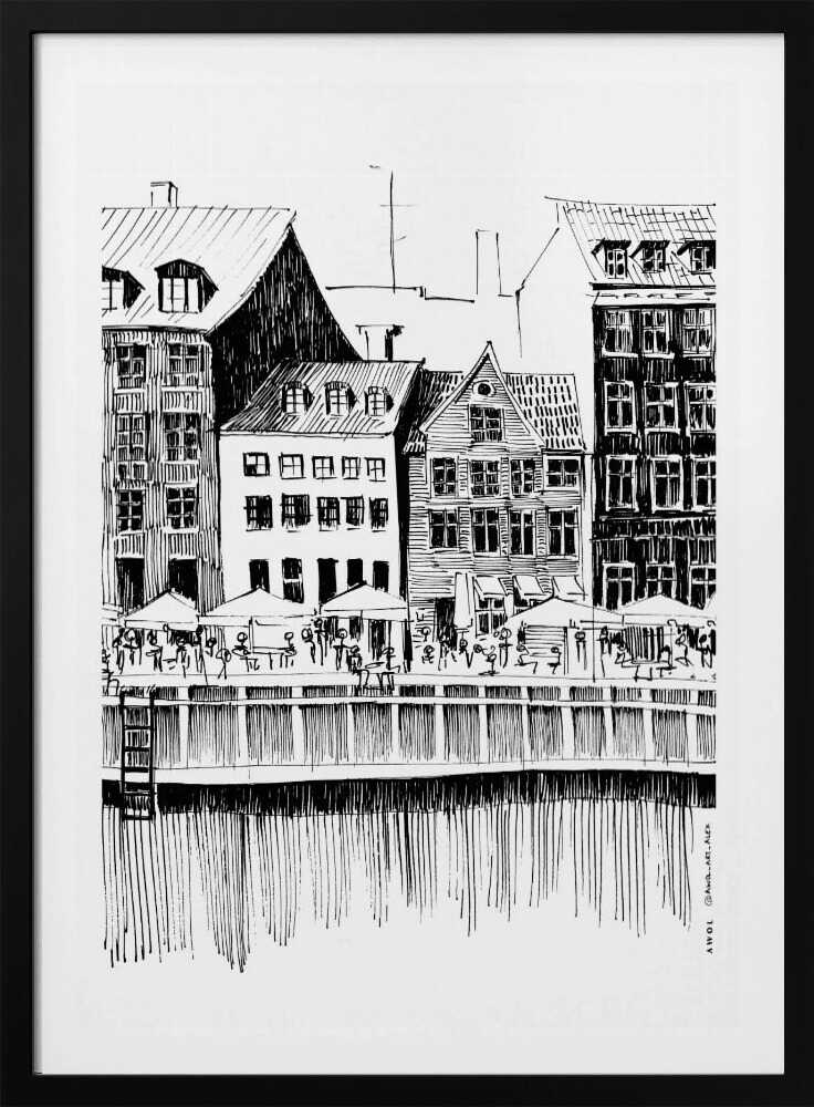 Nyhavn Canal: Copenhagen, Denmark City Drawing - Poster / Art Print