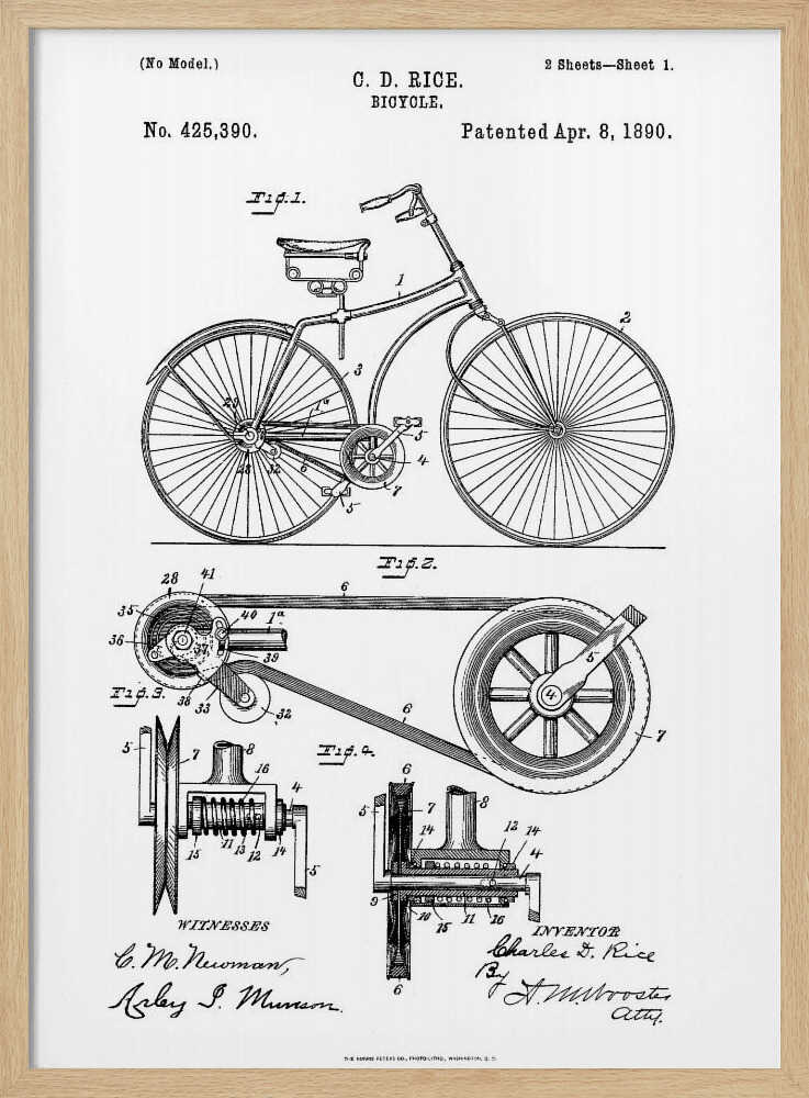 Bicycle Patent 1890 - Poster / Art Print