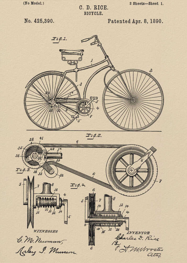 Bicycle Patent 1890 - Poster / Art Print
