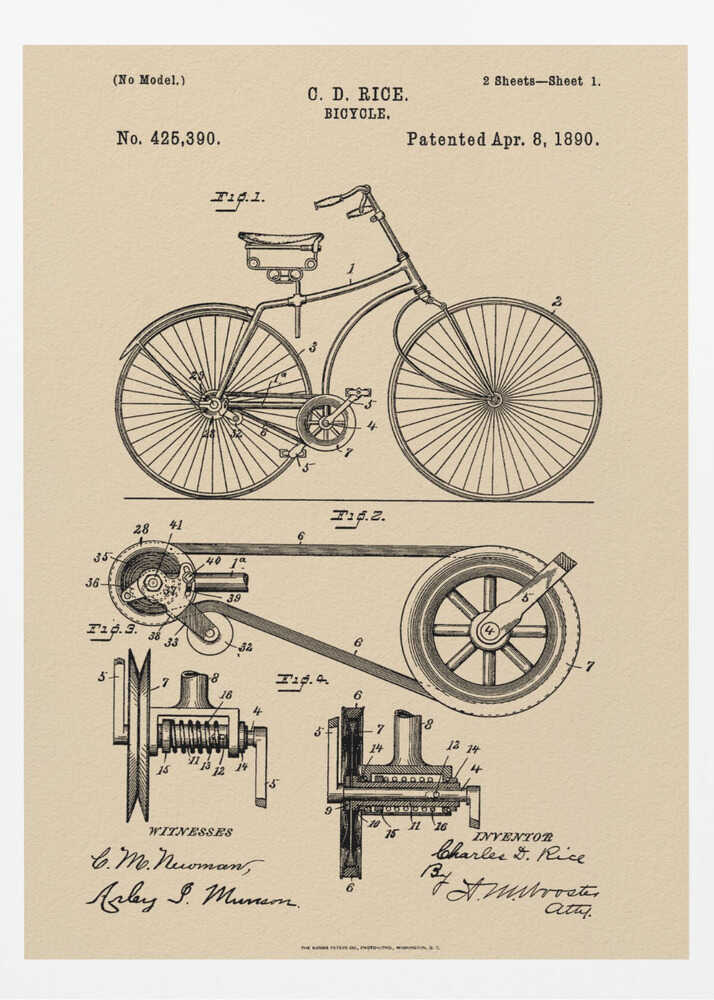 Bicycle Patent 1890 - Poster / Art Print