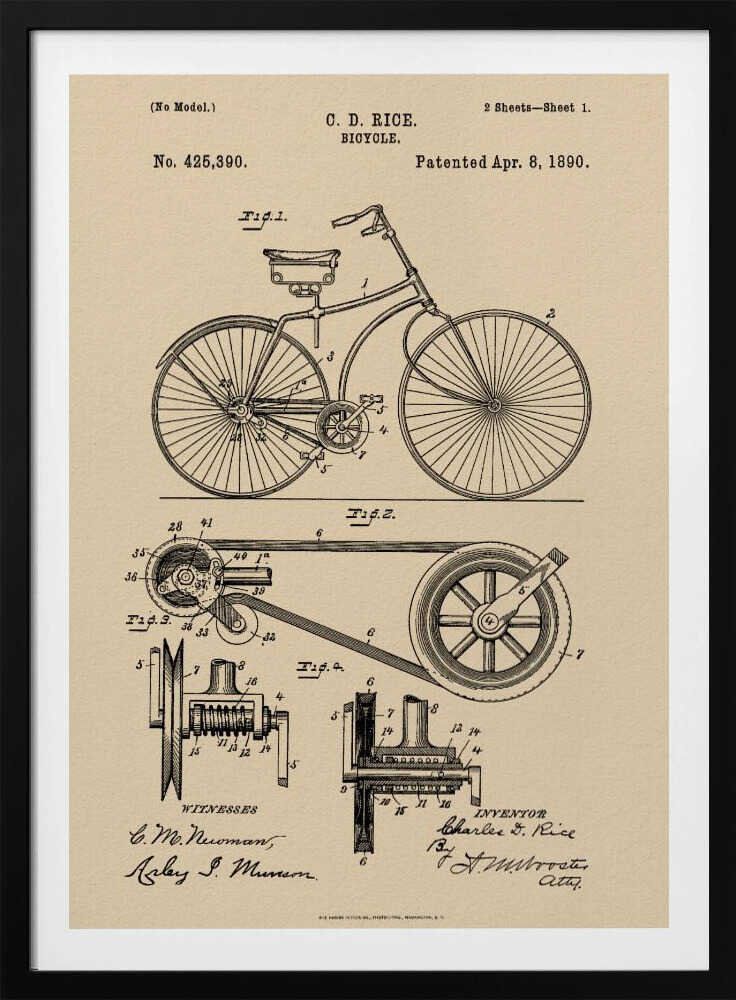 Bicycle Patent 1890 - Poster / Art Print