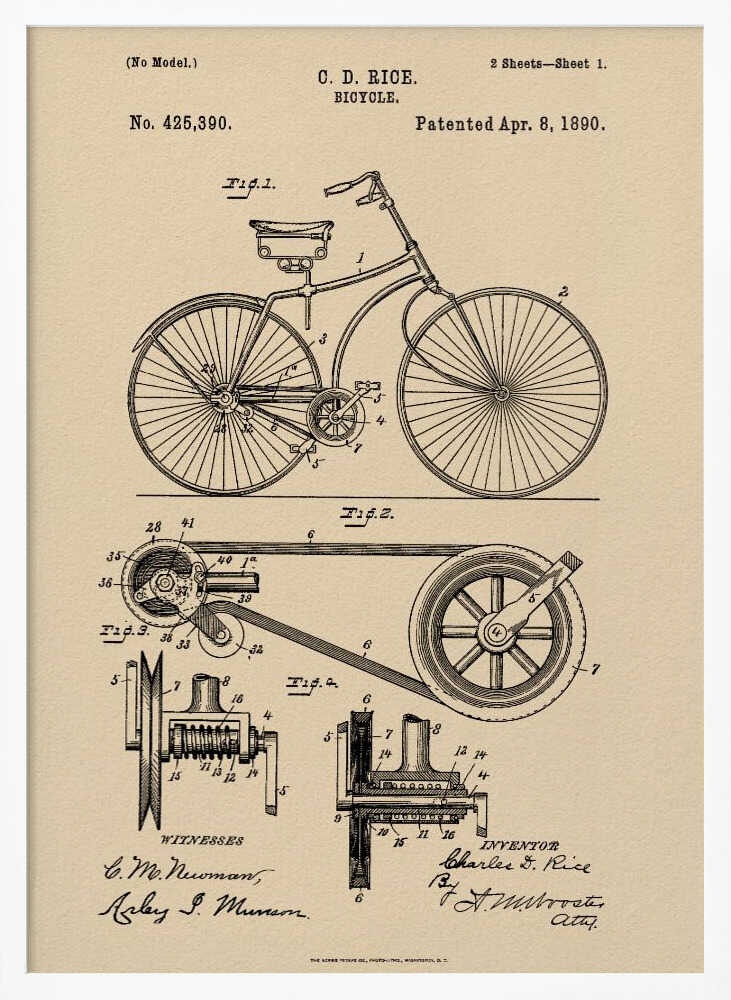 Bicycle Patent 1890 - Poster / Art Print
