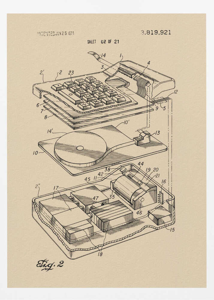 Electronic Calculator Patent 1974 - Poster / Art Print