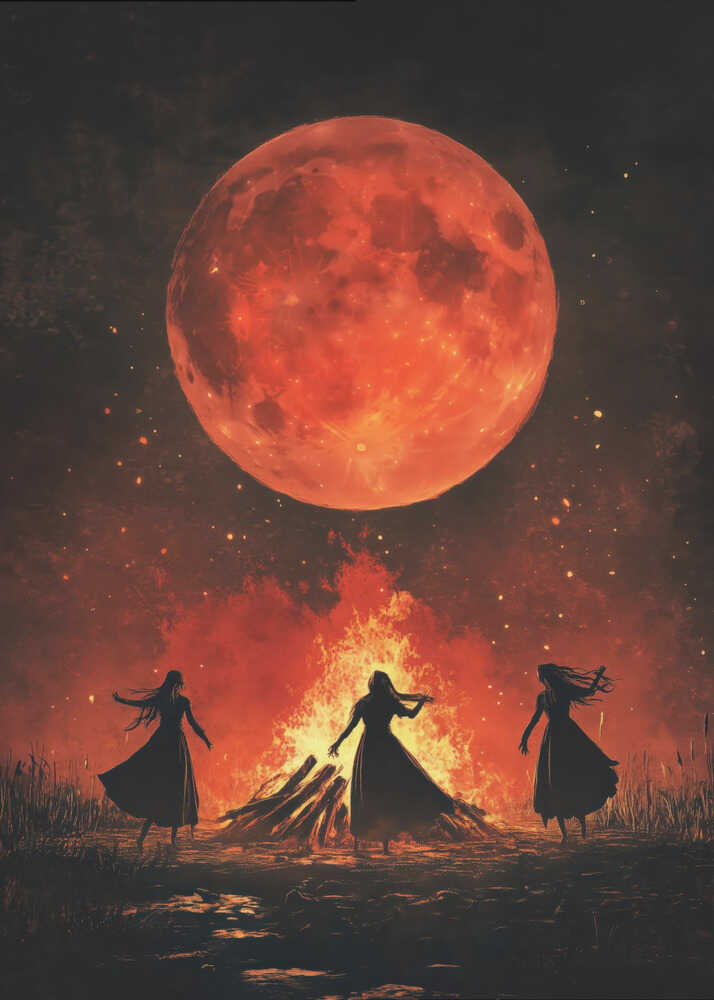 Dancing Witches Halloween Scene (1) - Poster / Art Print