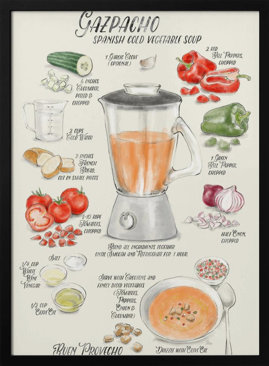 Gazpacho illustrated recipe in English - Poster / Art Print