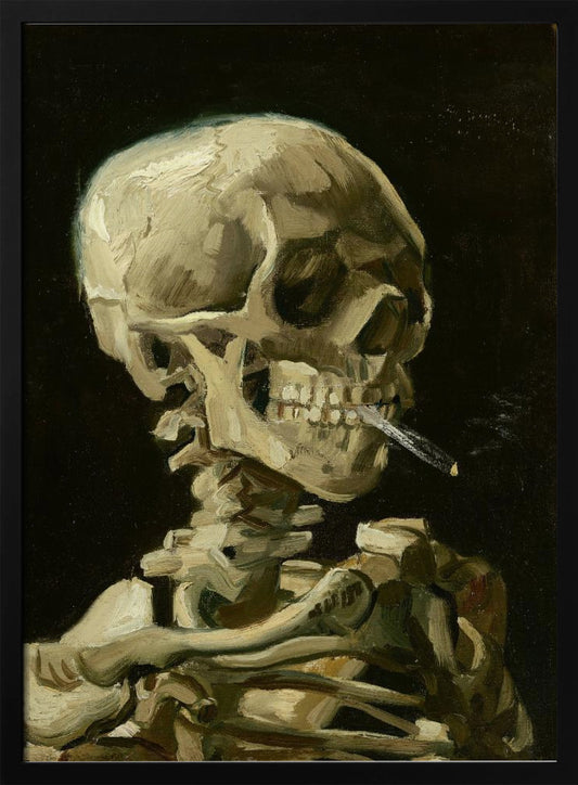 Head of a skeleton with a burning cigarette - Poster / Art Print