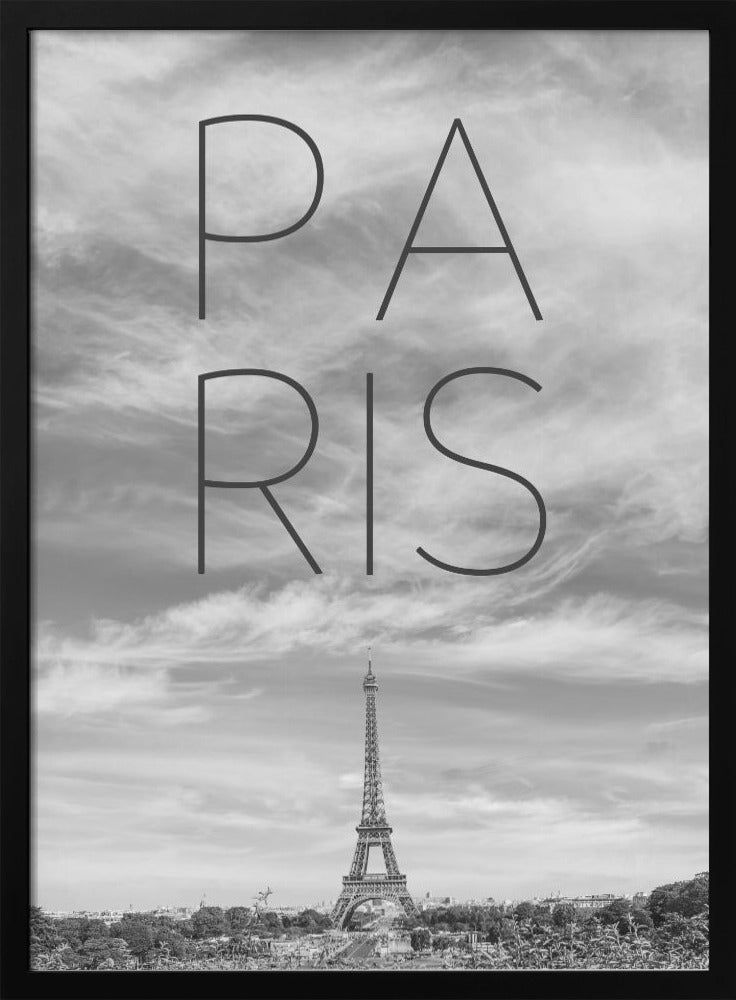 PARIS Eiffel Tower | Text & Skyline - Poster / Art Print