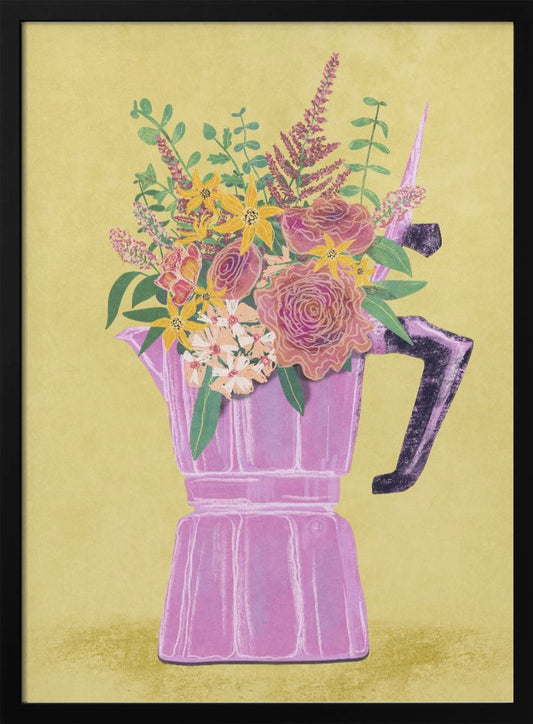 Espresso Maker with Flowers - Poster / Art Print