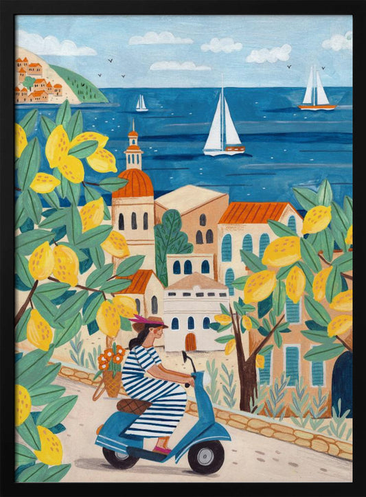 Travel poster woman on the Amalfi coast, Italy - Poster / Art Print