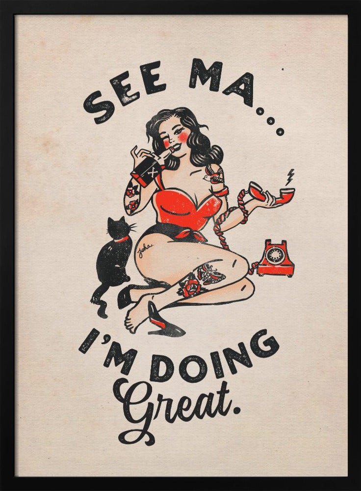 See Ma Poster Funny Vintage Pinup Girl & Cat - Poster / Art Print