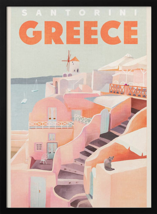 Santorini Greece Vintage Travel Poster - Poster / Art Print