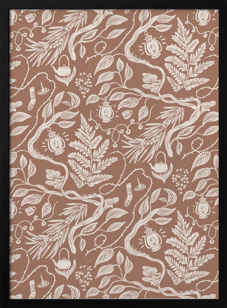 Cabincore Scene Pattern - Mocha Mousse - Poster / Art Print