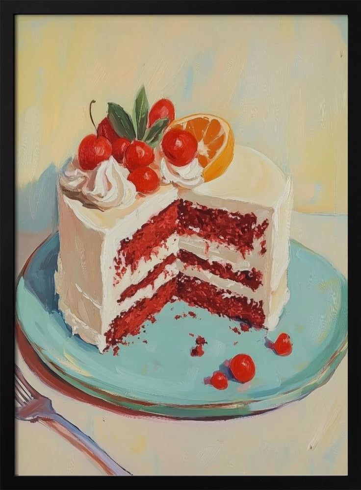 Red Velvet Cake with Fresh Fruit Toppings - Poster / Art Print