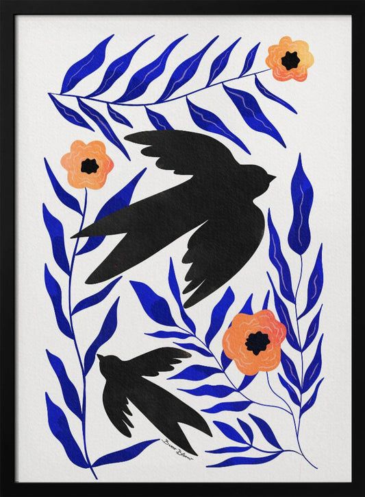 Swallow Flowers - Poster / Art Print
