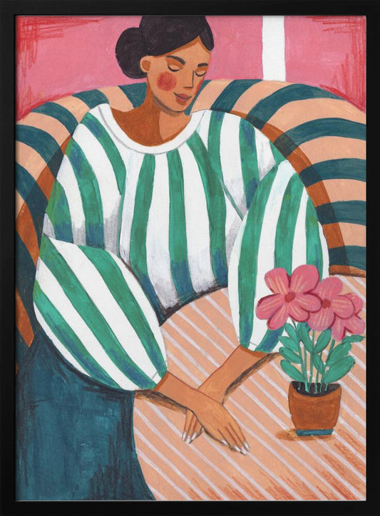 Woman in stripes in thought - Poster / Art Print