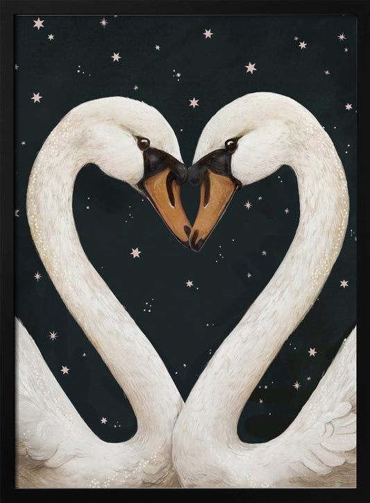Twilight Swans Navy Sky - Poster / Art Print