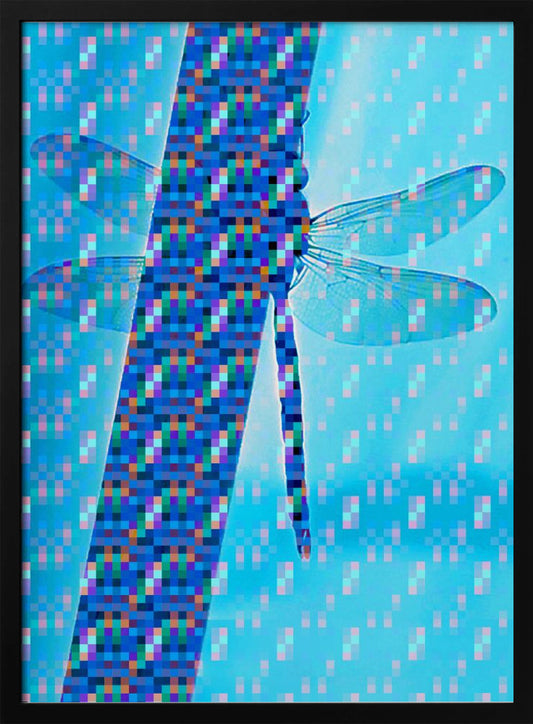 Dragonfly Silhouette with Vibrant Pixel Patterns - Poster / Art Print